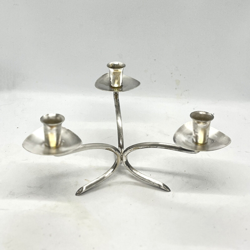 Vintage three-branched plated candlestick, Germany 1970s