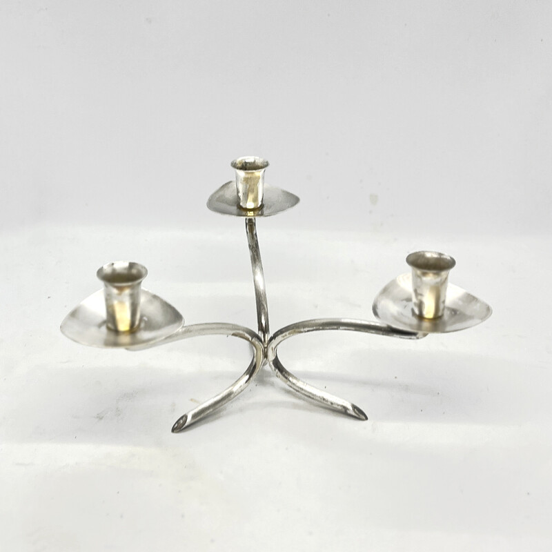 Vintage three-branched plated candlestick, Germany 1970s