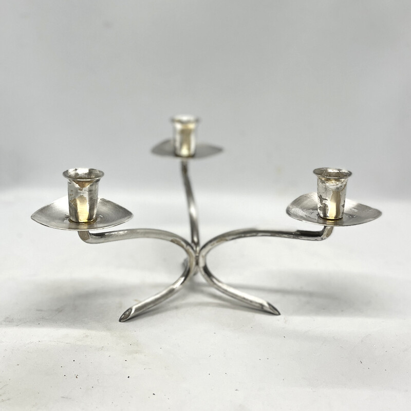 Vintage three-branched plated candlestick, Germany 1970s