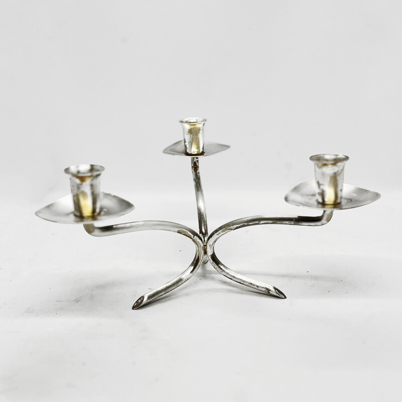 Vintage three-branched plated candlestick, Germany 1970s