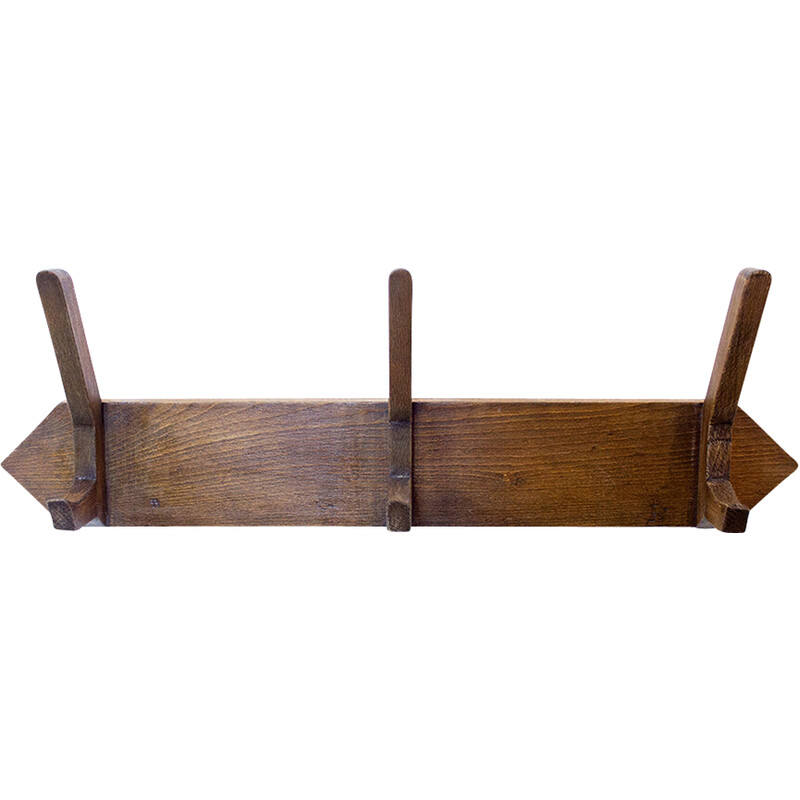 Art Deco vintage walnut wall coat rack, Spain 1930s