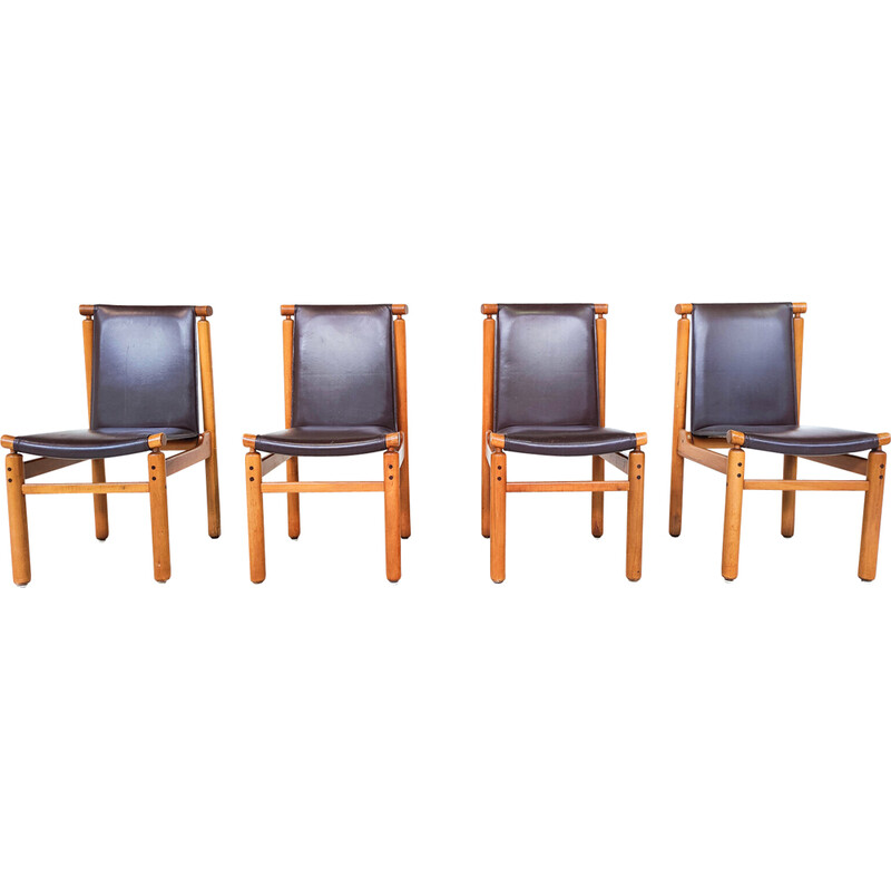 Juego de 6 sillas de comedor de cuero de mediados de siglo por Ilmari Tapiovaara, 1970s