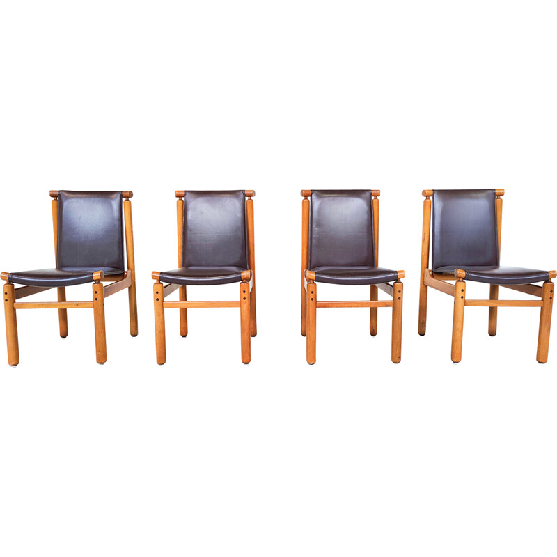 Set of 6 mid-century leather dining chairs by Ilmari Tapiovaara, 1970s