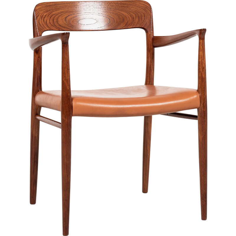 Poltrona vintage modello 56 in teak e pelle di Niels Otto Møller per .L. Møllers Møbelfabrik, Danimarca 1960