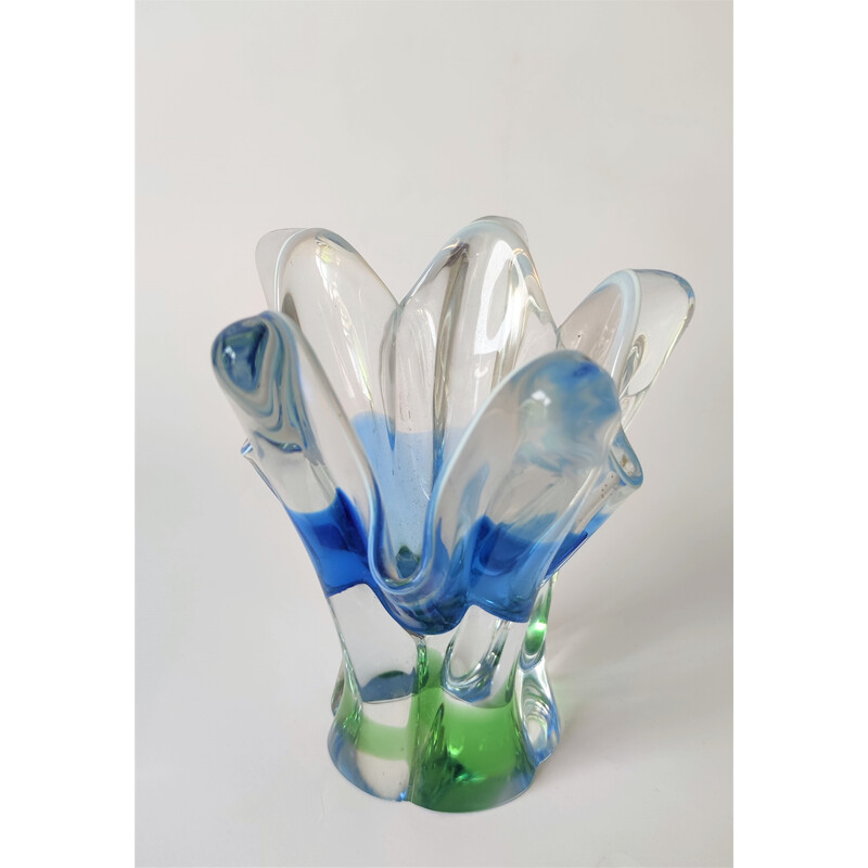Vase vintage en verre métallurgique bleu par J. Hospodka, Tchécoslovaquie 1960