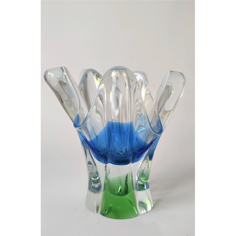 Vase vintage en verre métallurgique bleu par J. Hospodka, Tchécoslovaquie 1960