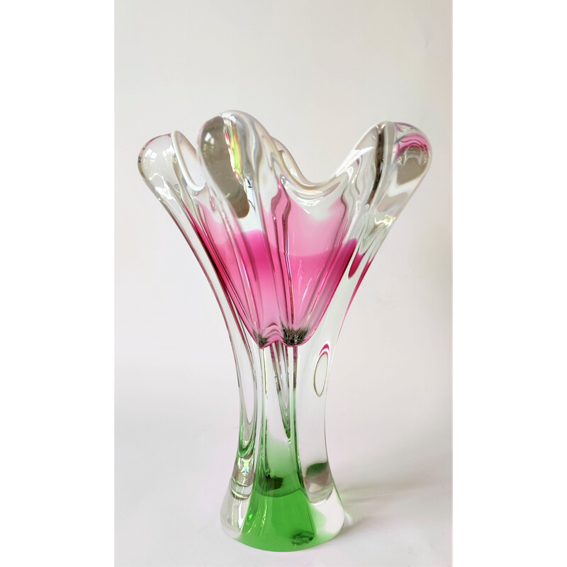 Vase vintage rose en verre métallurgique par J. Hospodka, Tchécoslovaquie 1960