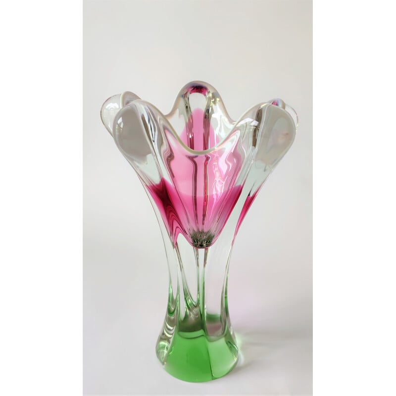 Vase vintage rose en verre métallurgique par J. Hospodka, Tchécoslovaquie 1960