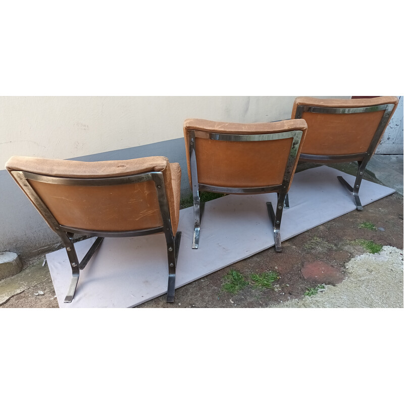 Set of 3 vintage armchairs by Olivier Mourgue, 1950-1960