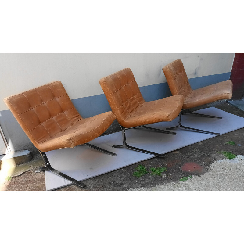 Set of 3 vintage armchairs by Olivier Mourgue, 1950-1960