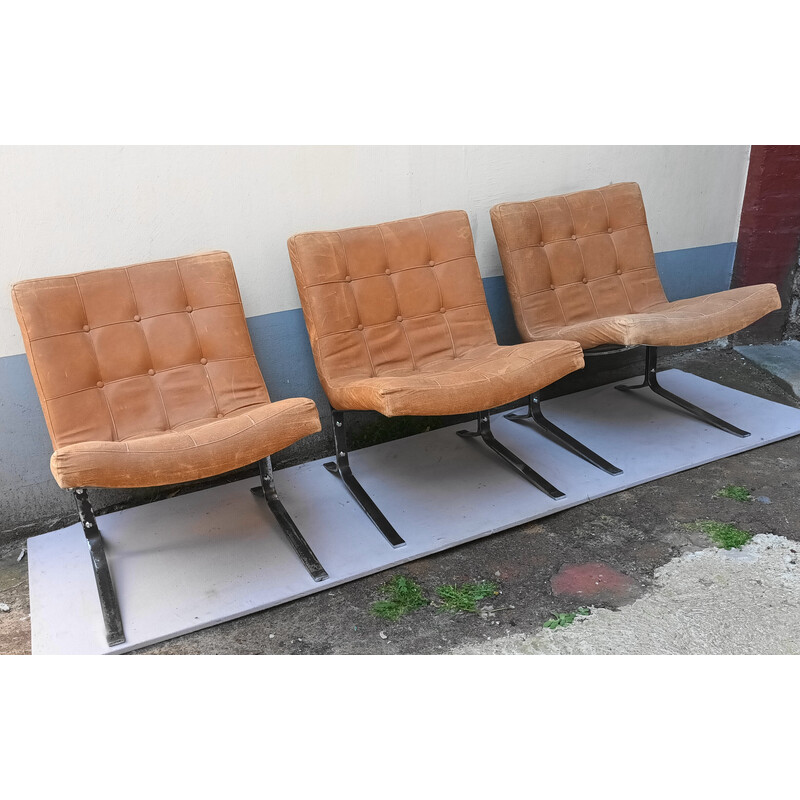 Set of 3 vintage armchairs by Olivier Mourgue, 1950-1960