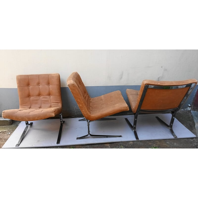 Set of 3 vintage armchairs by Olivier Mourgue, 1950-1960