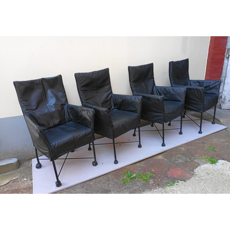 Set of 8 vintage leather armchairs by Gerard Van Den Berg for Montis, 1980