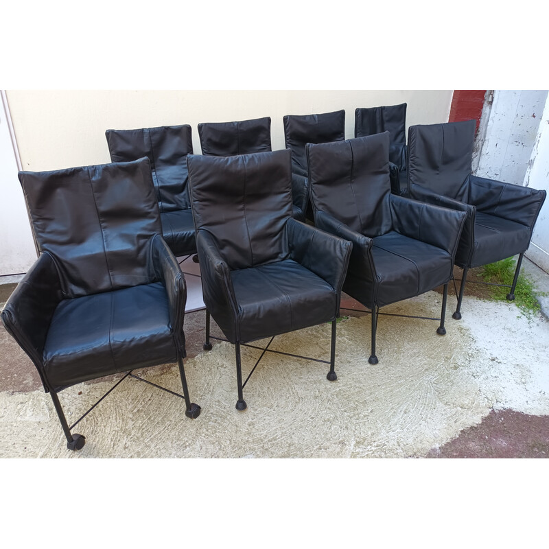 Lot de 8 fauteuils vintage en cuir de Gerard Van Den Berg pour Montis, 1980