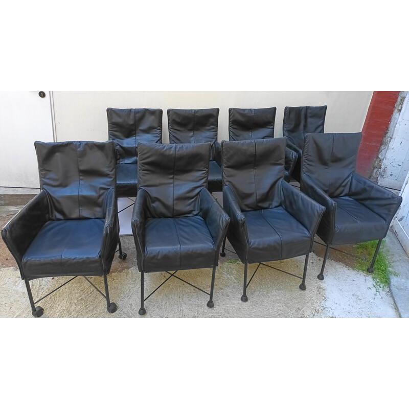 Set of 8 vintage leather armchairs by Gerard Van Den Berg for Montis, 1980