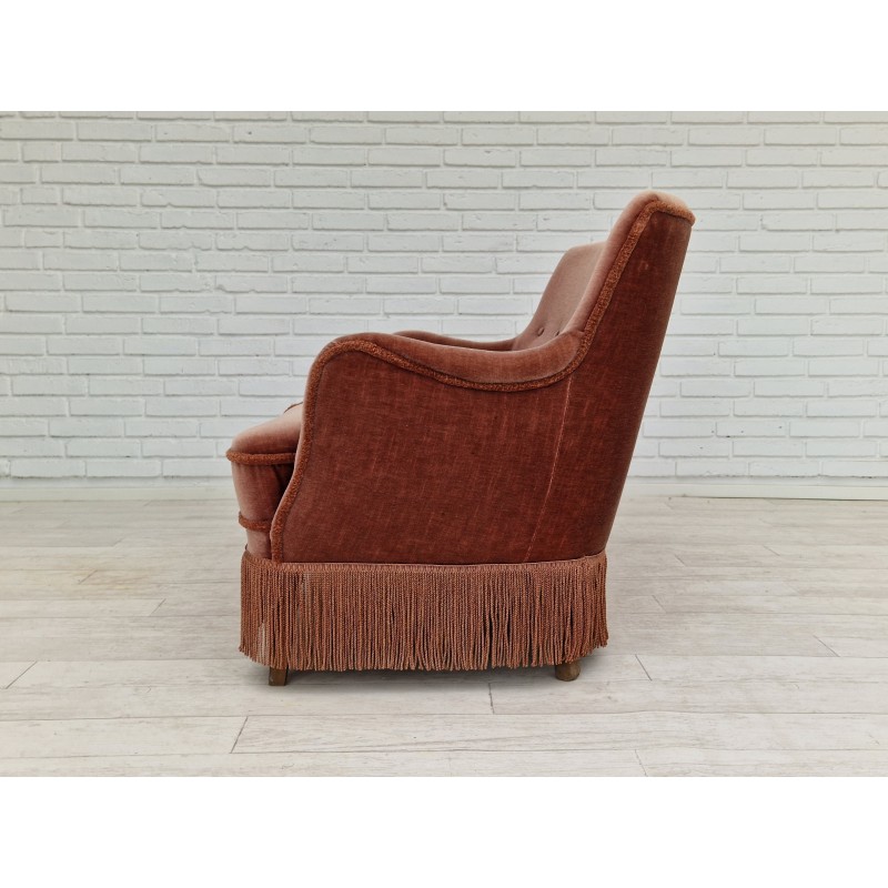 Dänisches Vintage-Sofa aus Velours und Buchenholz mit 2 Sitzplätzen, 1970er Jahre