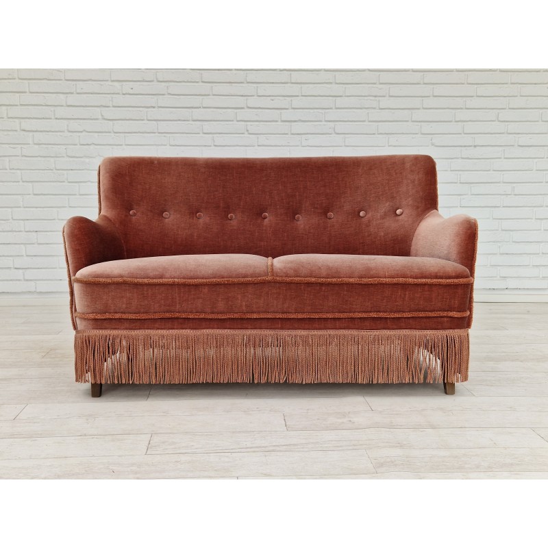 Dänisches Vintage-Sofa aus Velours und Buchenholz mit 2 Sitzplätzen, 1970er Jahre