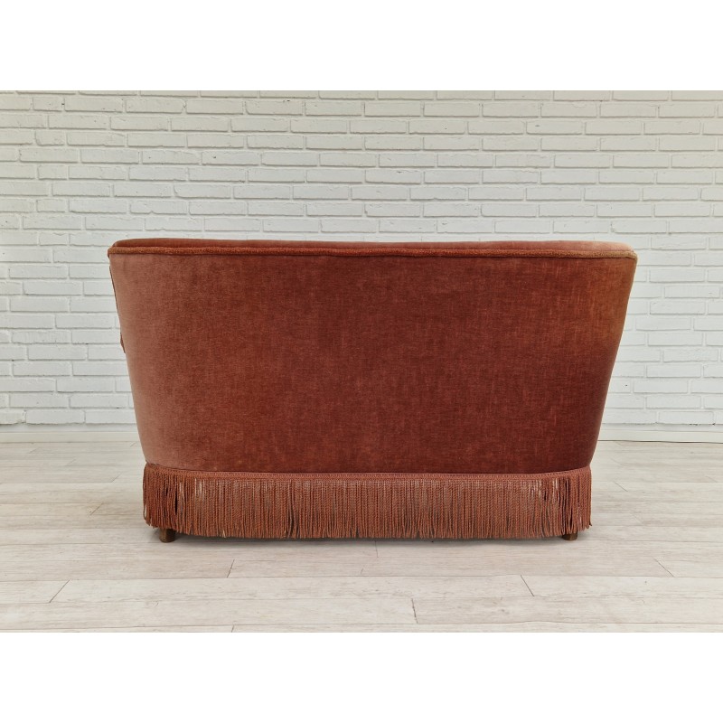 Dänisches Vintage-Sofa aus Velours und Buchenholz mit 2 Sitzplätzen, 1970er Jahre