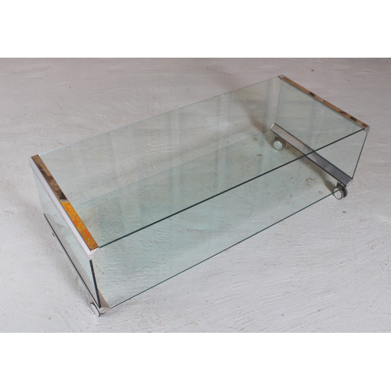 Mesa de centro italiana vintage de cromo y cristal de Pierangelo Galotti para Galotti y Radice, 1975