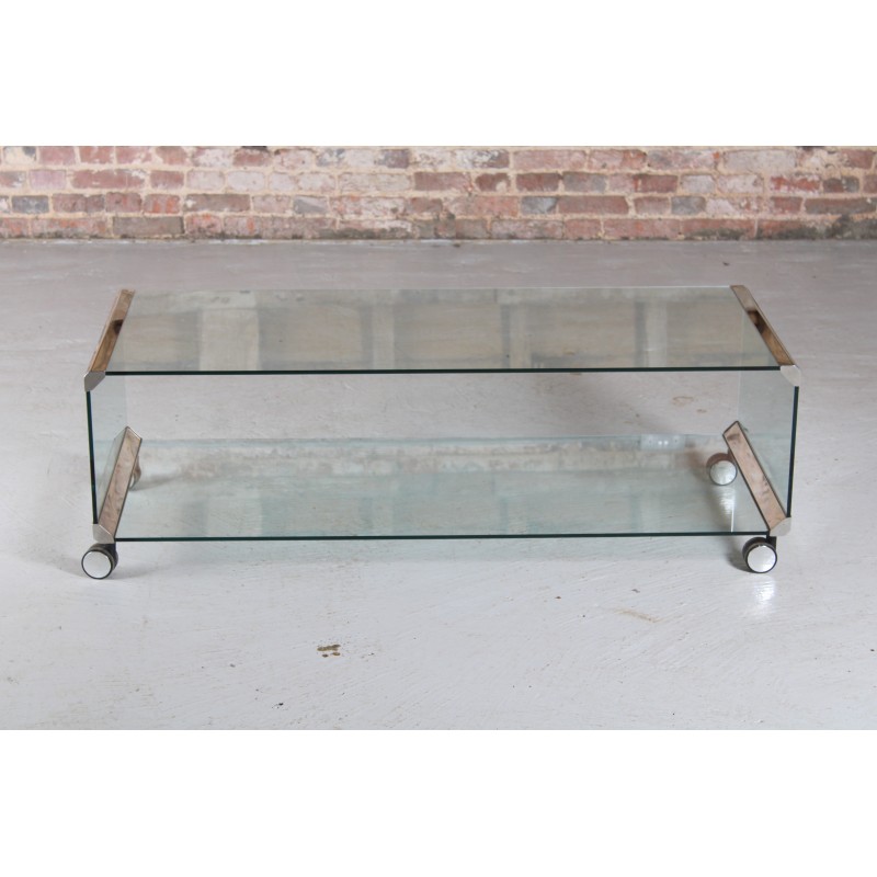Italian vintage chrome and glass coffee table by Pierangelo Galotti for Galotti and Radice, 1975