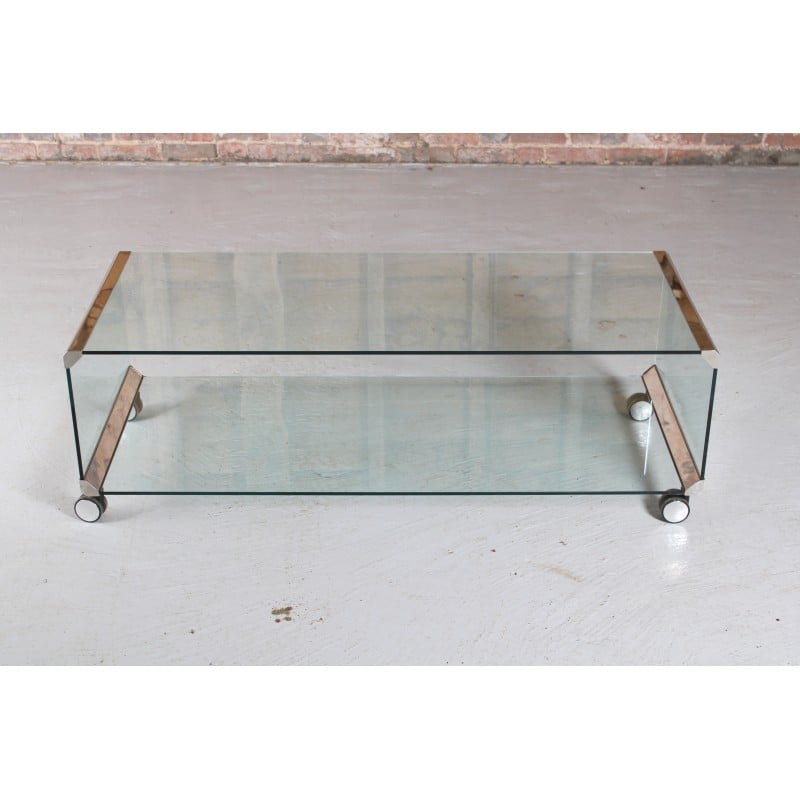 Italian vintage chrome and glass coffee table by Pierangelo Galotti for Galotti and Radice, 1975