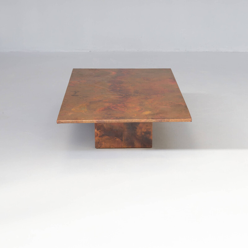 Table basse vintage en cuivre gravé