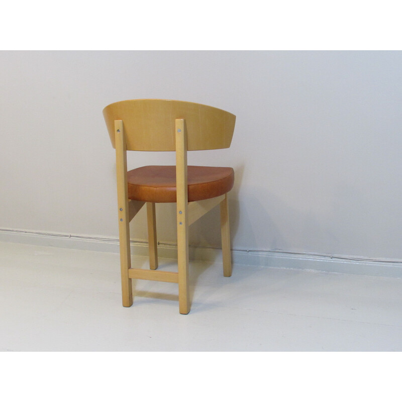 Conjunto de 6 cadeiras vintage em couro e madeira de faia