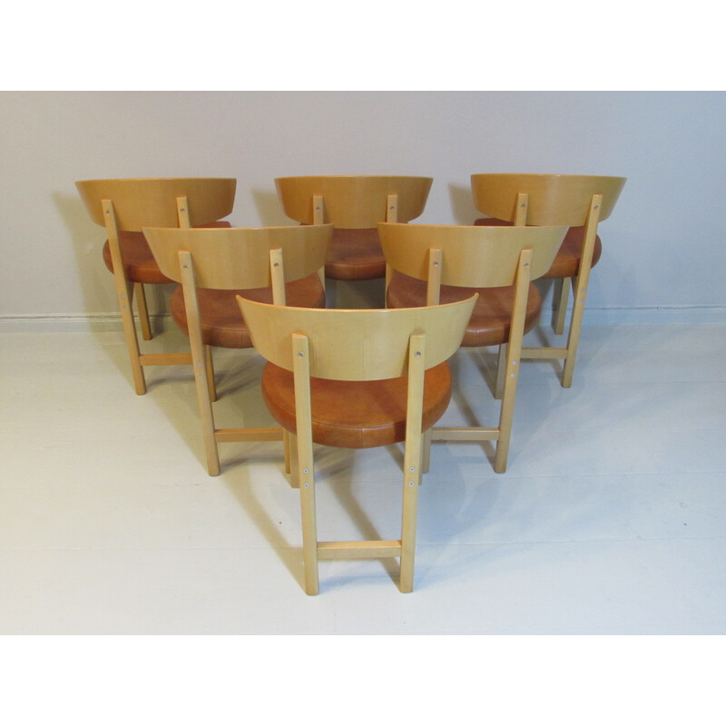 Set of 6 vintage leather and beechwood chairs