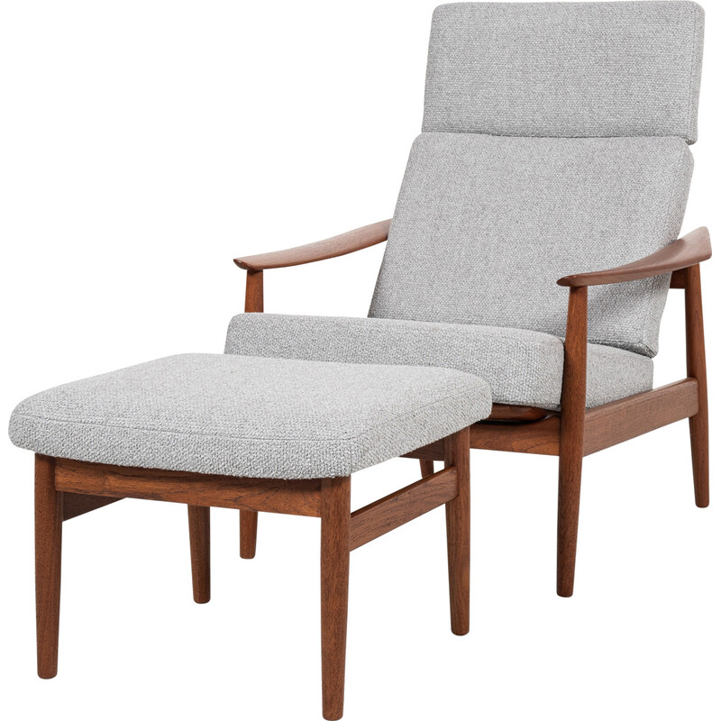 Vintage teak adjustable armchair and ottoman by Arne Vodder for Cado, Denmark 1960