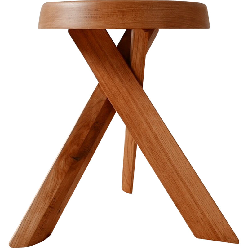 Tabouret vintage S31A en bois d'orme par Pierre Chapo, 1980