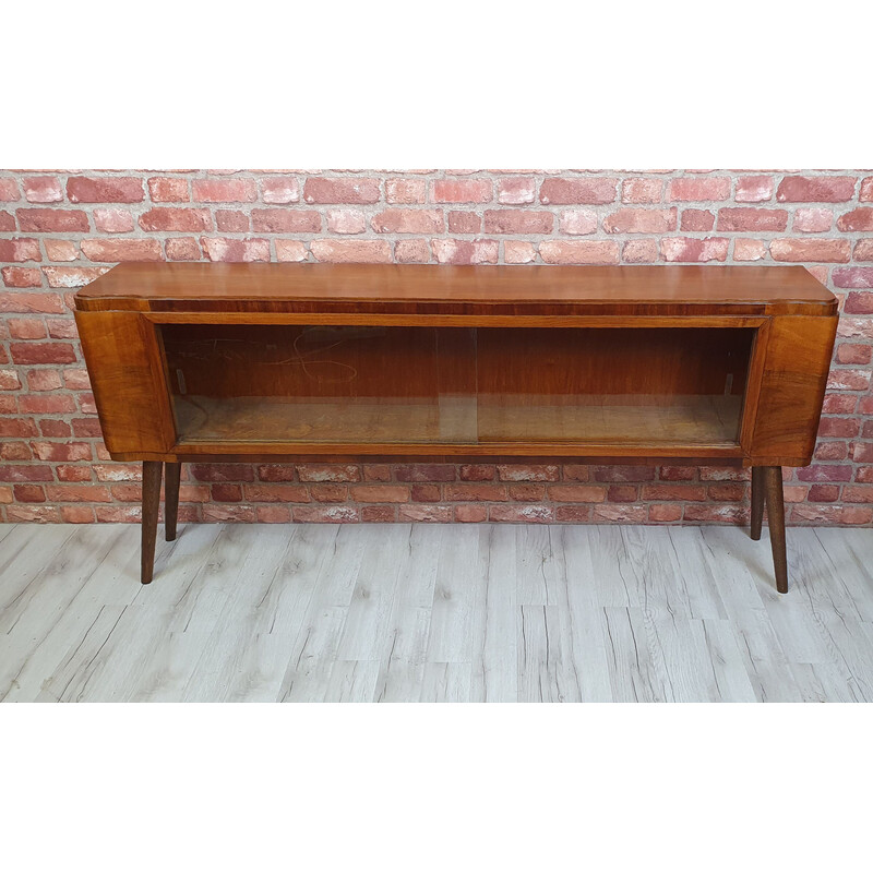 Vintage display cabinet on high wooden legs, Poland 1940