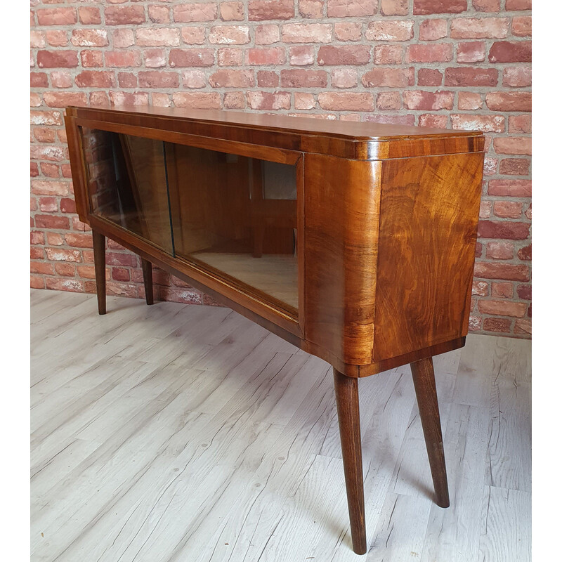 Vintage display cabinet on high wooden legs, Poland 1940