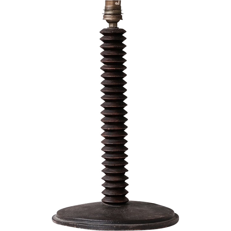 Lámpara de mesa francesa de mediados de siglo en madera de roble torneada, años 50