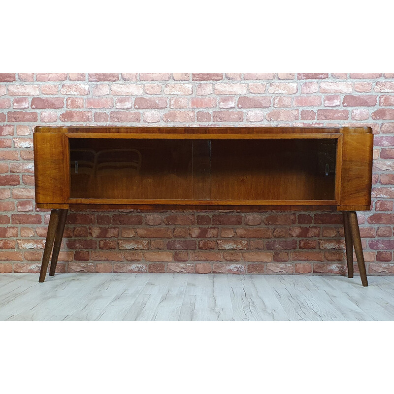 Vintage display cabinet on high wooden legs, Poland 1940