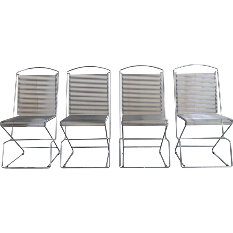 Set van 4 vintage metalen draadstoelen, 1980