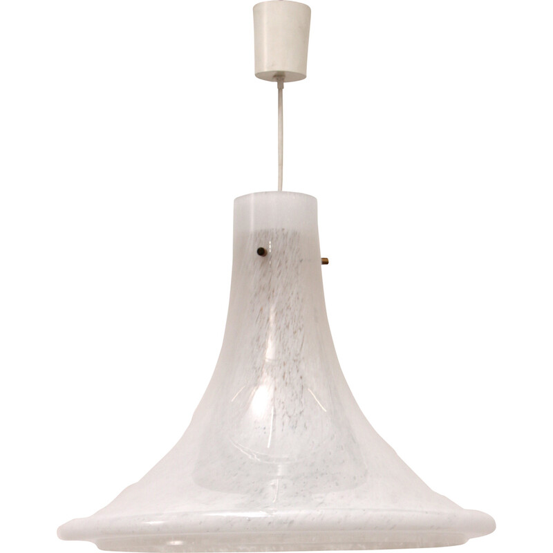 Vinatge hanglamp in wit Murano glas van Glashutte Limburg, Duitsland 1970