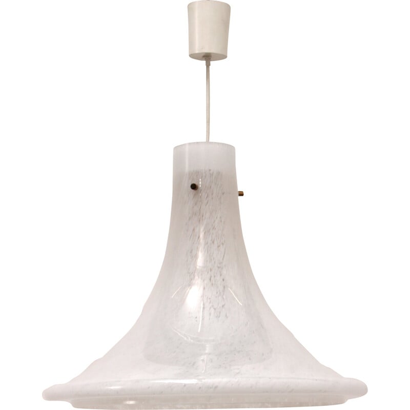 Vinatge pendant lamp in white Murano glass by Glashutte Limburg, Germany 1970