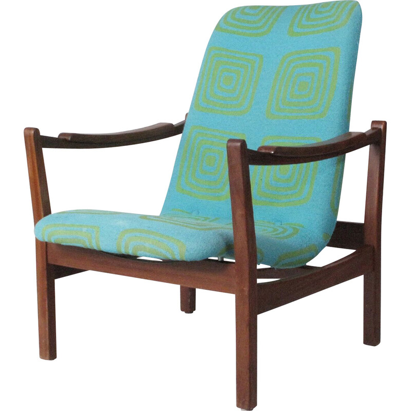 Vintage teak and fabric armchair, Denmark 1960