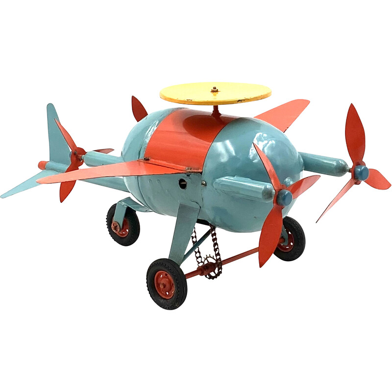 Avión de juguete vintage rojo y azul, Francia