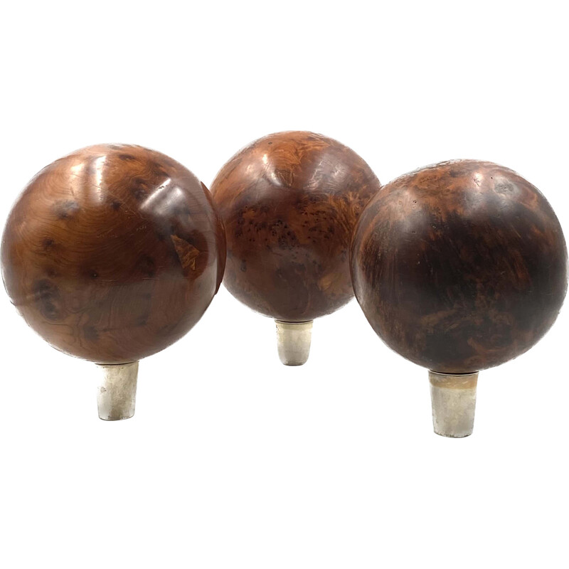 Set of 3 vintage spherical wooden sculptures, France 1960