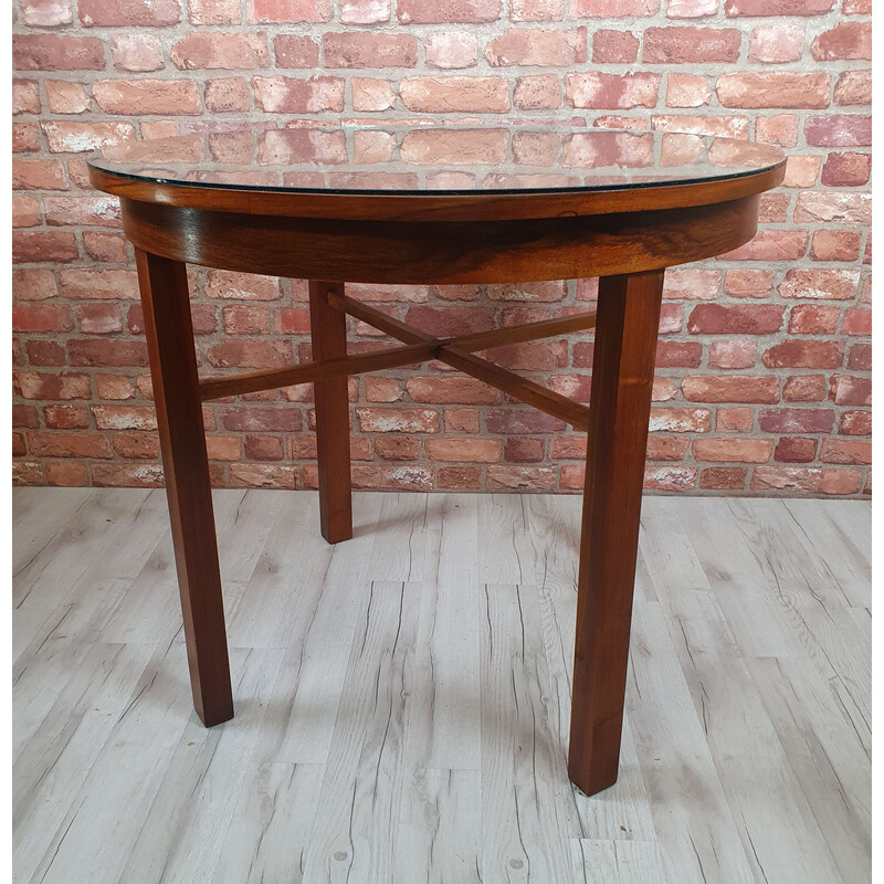 Vintage art-deco table in walnut veneer, Poland 1950