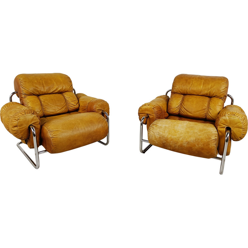 Pair of vintage "Tucroma" armchairs by Guido Faleschini for Mariani, Italy 1970