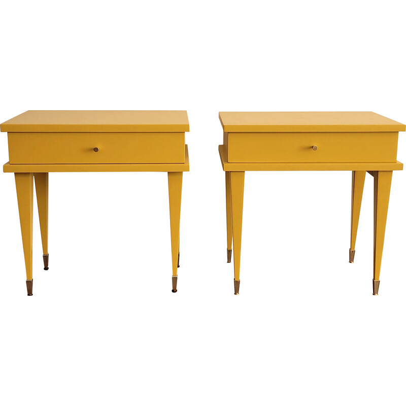 Paire de table chevets vintage en ocre jaune