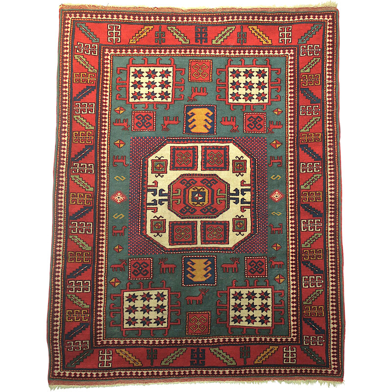 Alter kasachischer Karatschopf-Teppich mit geometrischen Motiven, 1920-1930