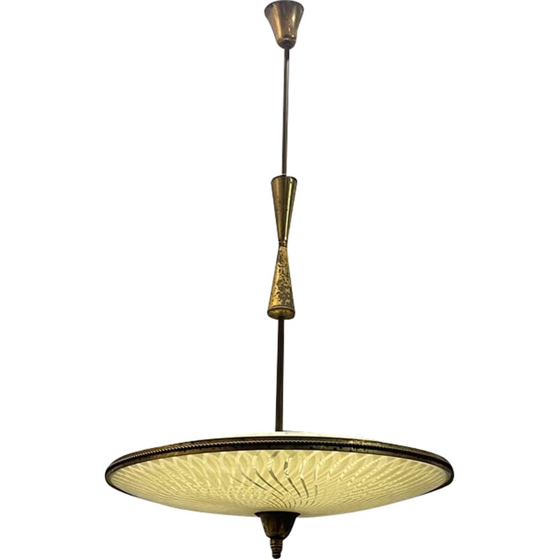Vintage bronze and glass pendant lamp, 1950s