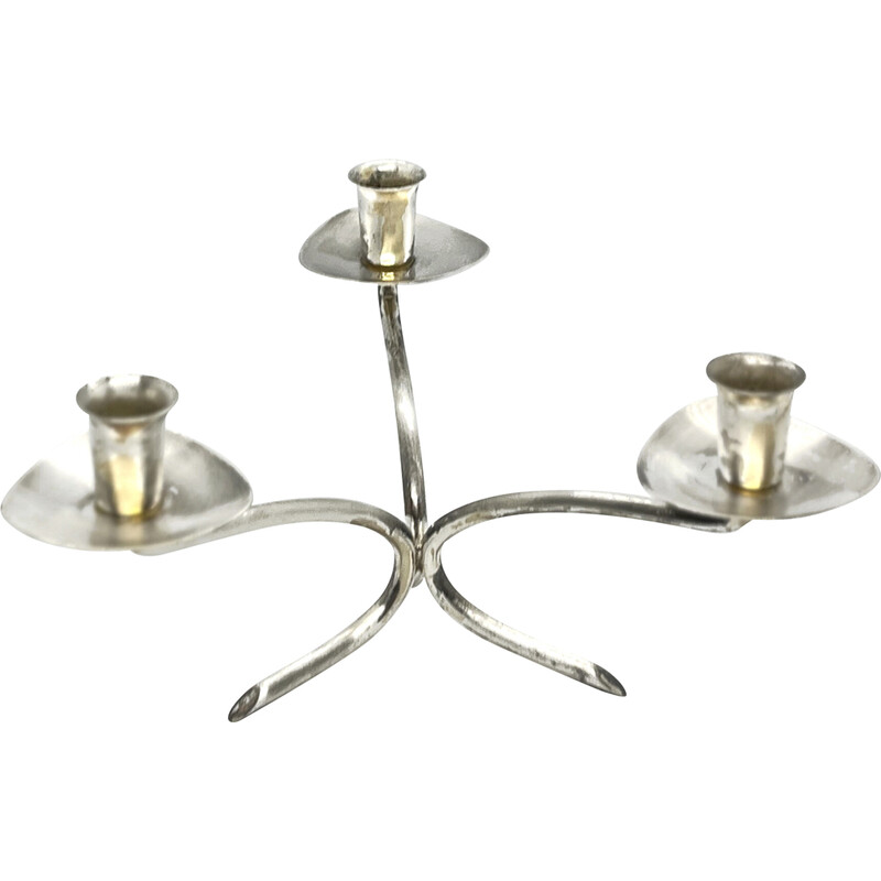 Vintage three-branched plated candlestick, Germany 1970s