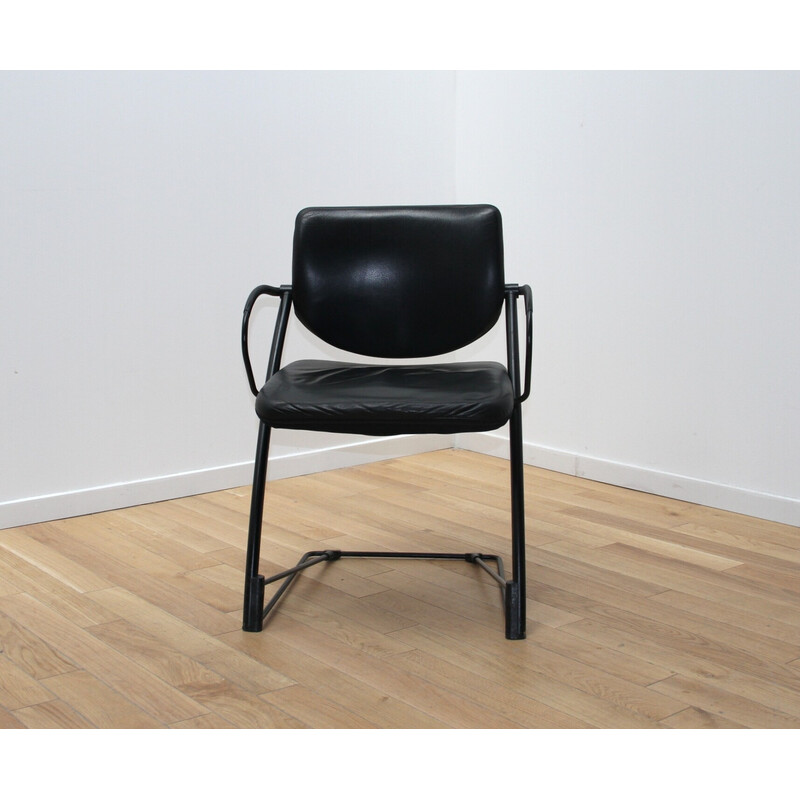 Set of 6 vintage Steelcase office chairs in metal and leather