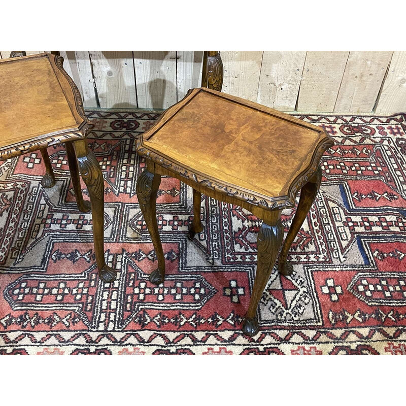 Vintage nesting tables in burr walnut, 1950