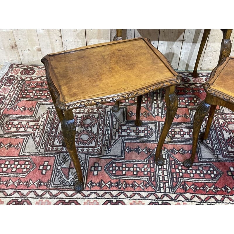 Vintage nesting tables in burr walnut, 1950