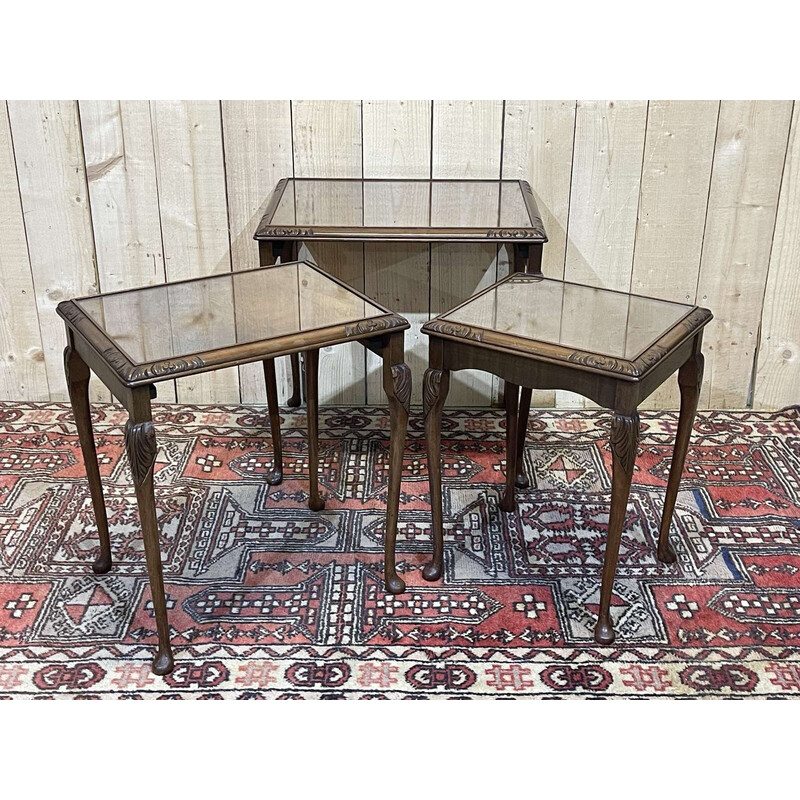 Vintage mahogany and glass nesting tables, 1950